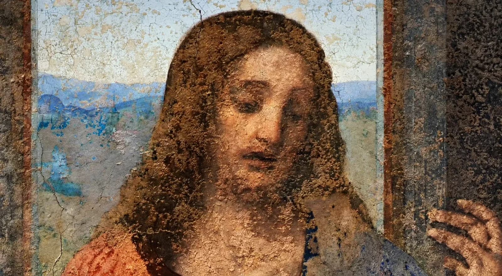 Detail of Christ’s face at the centre of The Last Supper